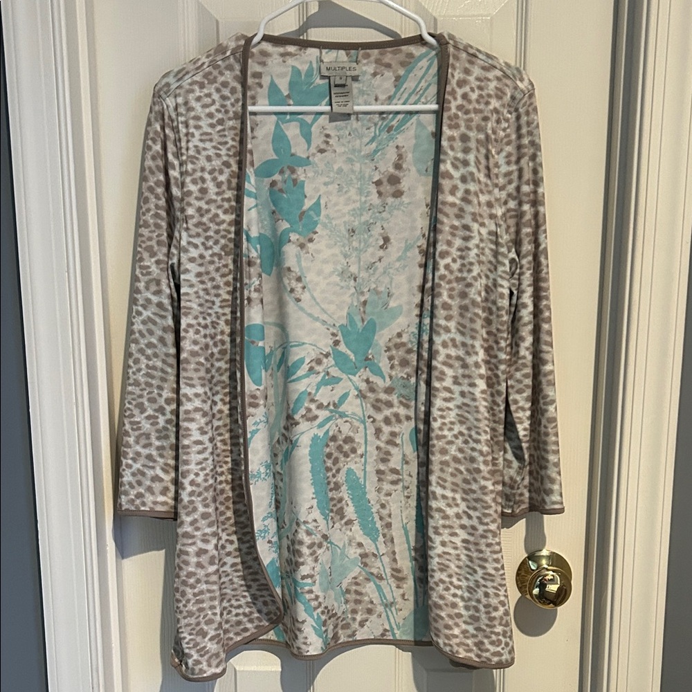 ⚜️ Reversible Leopard Print Cardigan in Beige and Aqua